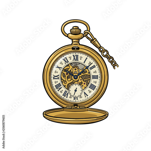 Konstfotografi Vintage Open Brass Pocket Watch With Skeleton Movement Exposed Gears Roman Numer