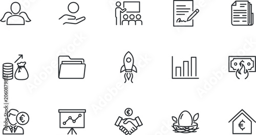 Business and finance line icon set for startup growth investment and financial success vector