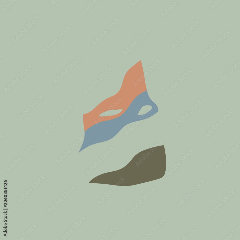 Fototapeta premium Abstract shapes float on a soft muted green background surface