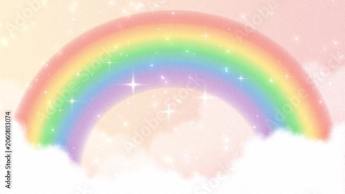dreamy pastel background with rainbow and sparkling stars animation in the cloudy sky