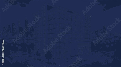 Modern Office Building Blueprint Sketch - Architectural Design Concept