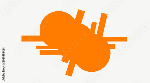 Abstract Orange Shape with Geometric Lines on White Background