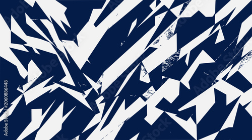 Abstract Blue and White Geometric Pattern with Sharp Edges and Grunge Texture