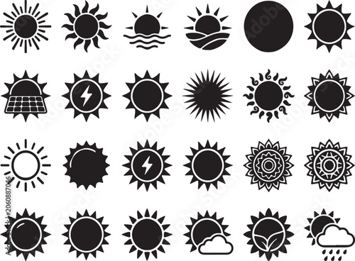 Obraz na plátně Vector sun icon collection for weather forecasting solar energy and minimalist n