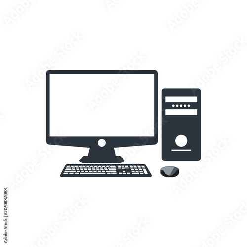 Desktop Computer Setup with Monitor Keyboard and Tower on White Background