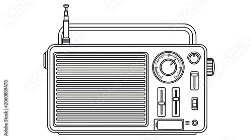 Fotografie Vintage Portable Radio Outline Vector Illustration