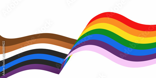 Waving rainbow and progress pride flags colorful vector illustration on white background