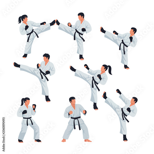 Martial Arts Action Figures Poses: Karate, Kickboxing, Taekwondo Fighters