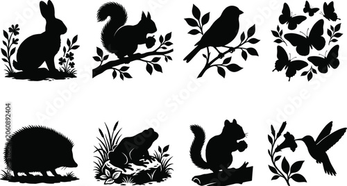Konstfotografi Wildlife Silhouette Collection Featuring Rabbit Squirrel Songbird Butterflies He