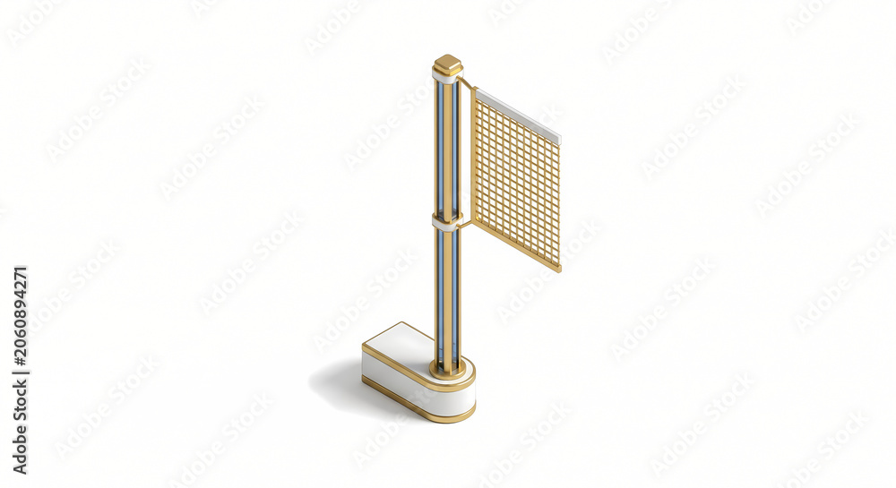 Obraz premium Badminton Net Post, 3D Isometric Tall Slender Tournament Pillar in Structural Victory Gold Metal.