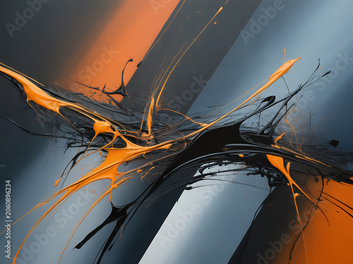 Orange and Black Paint Splatter on Abstract Background