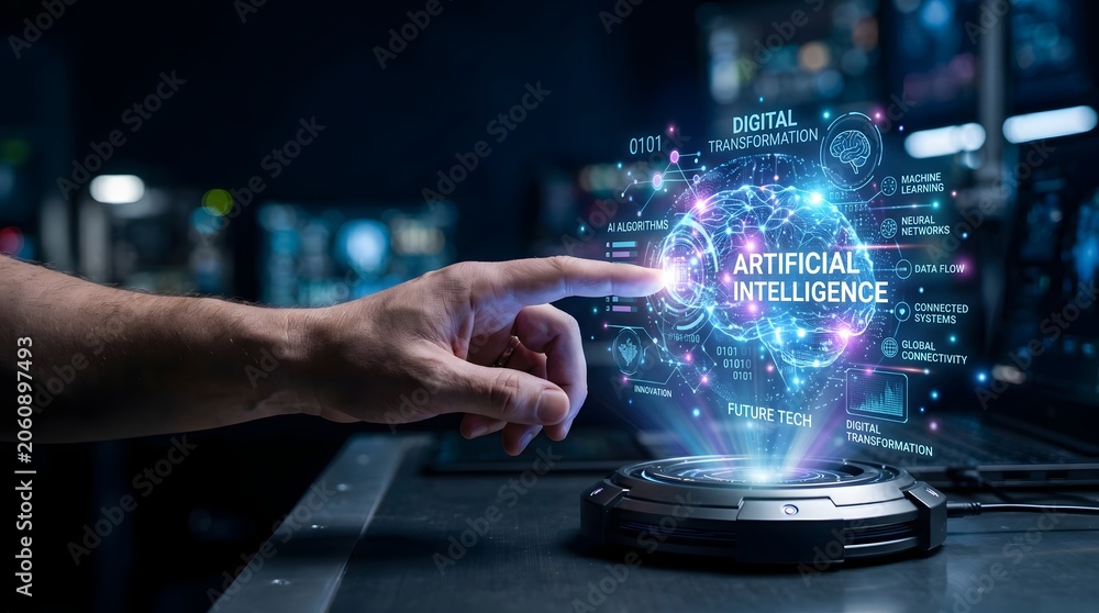 Fototapeta premium Business Hand Touching Futuristic Digital Interface Technology