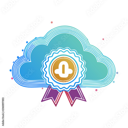 Cloud award with badge and ribbon, flat design