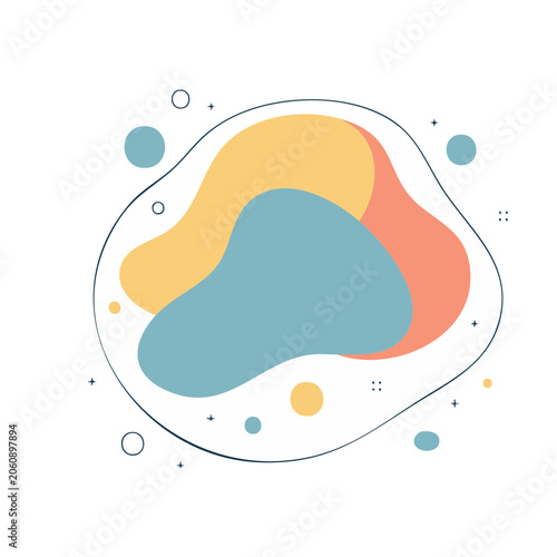 Colorful abstract blob illustration with scattered elements