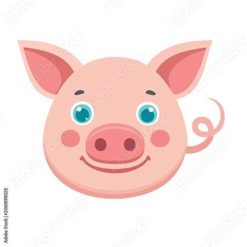 Cute cartoon pig face with transparent background