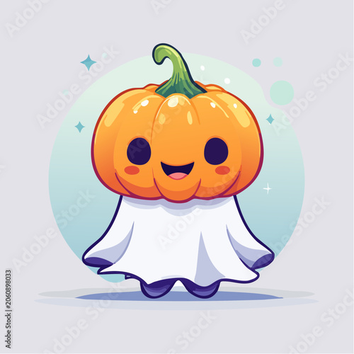 Cute Kawaii Pumpkin Ghost Character