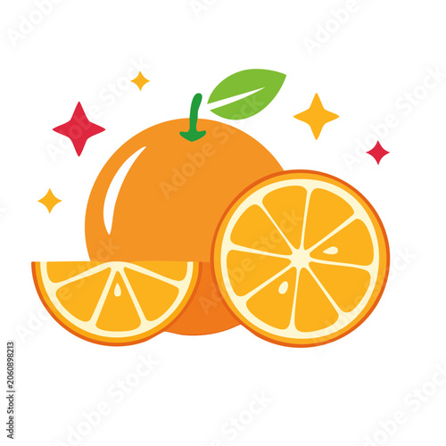 Flat Design Illustration of Orange and Slices with Stars