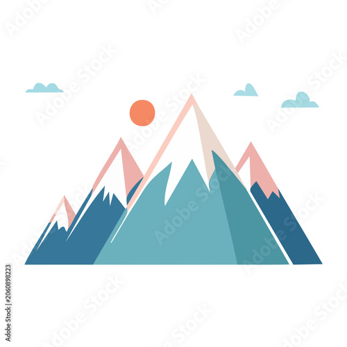 Flat design mountain range with sun and clouds