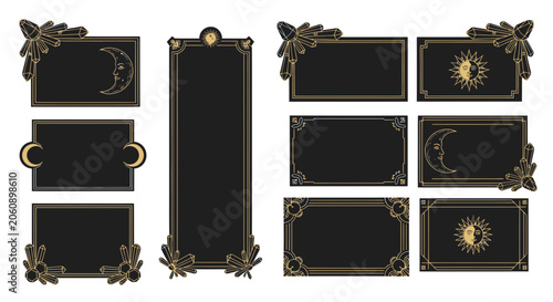 Celestial Frames, Sun Moon Crystals, Dark Background, Ornate Borders