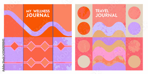 Tableau sur toile Journal covers with abstract wave and geometric patterns vector illustration