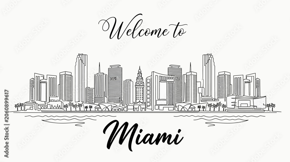 Fototapeta premium Miami Skyline Illustration: Welcome to Cityscape