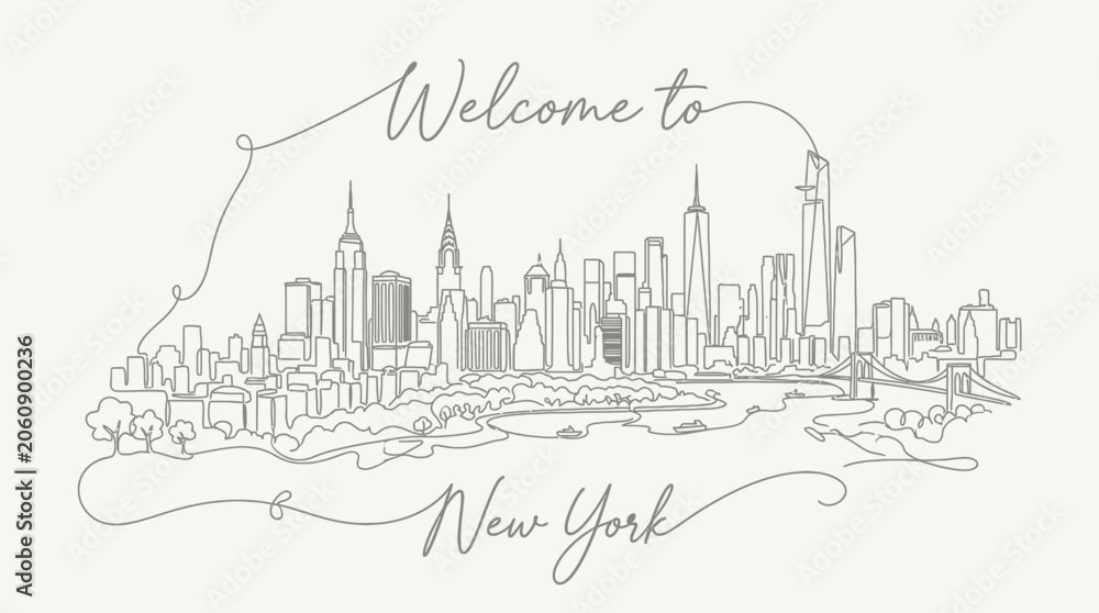 Fototapeta premium New York City Skyline Continuous Line Art Illustration