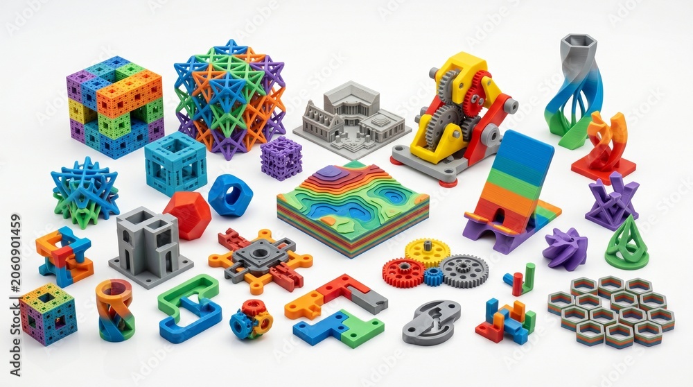 Naklejka premium Collection of colorful 3d printed objects