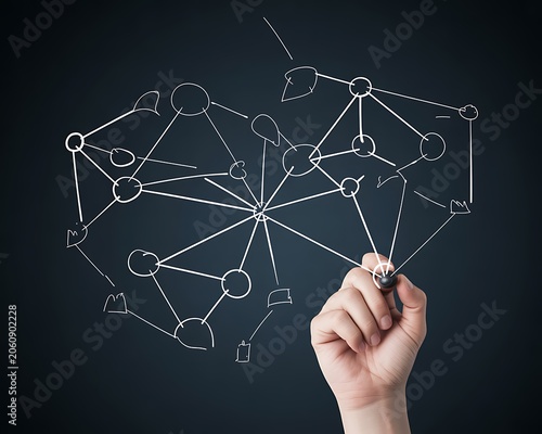 Hand Drawing Network Connection Diagram on Blackboard