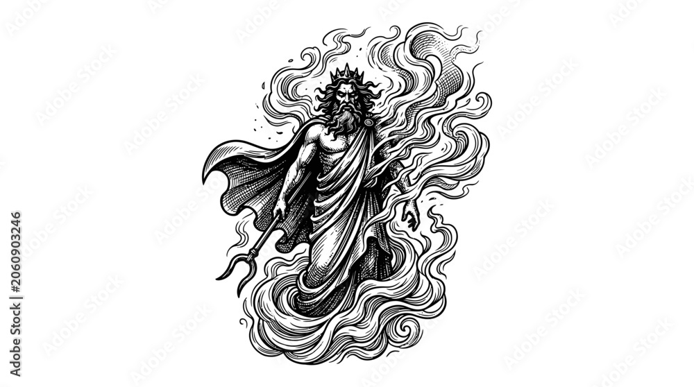 Fototapeta premium Mythical Dragon Spirit Illustration with Flames and Smoke.