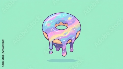 Colorful Cosmic Donut Illustration with Melting Glaze