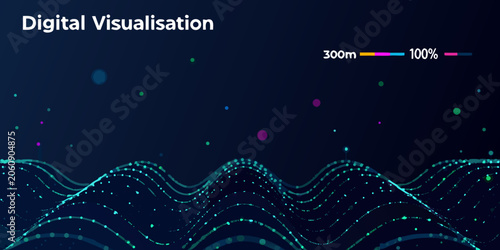 Bild auf Leinwand Particle based wave visualization with gradient coloring and depth cues on a dar