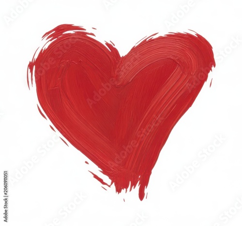Large red heart shape painted with thick oil paint texture on white surface