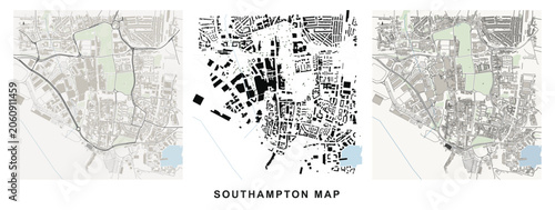 Figureground diagram of southampton city center showing urban fabric, street networks, and green spaces