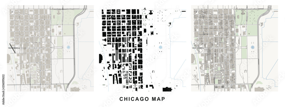 Obraz premium Figureground diagram of chicago downtown urban fabric showing street networks and building footprints