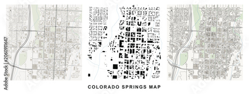 Colorado springs map, detailed street plan, urban layout, city infrastructure, vector illustration