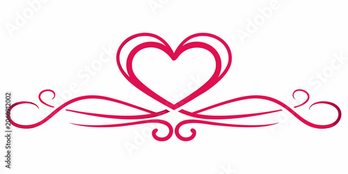 Pink heart shaped flourish with swirling lines a continuous line art divider on a white background