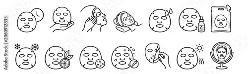 Cuadro en lienzo Hand-drawn facial sheet mask icon set