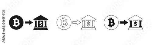 Foto Cryptocurrency exchange icon set bitcoin to bank transfer illustration in three