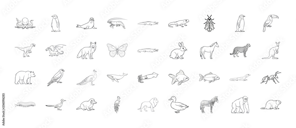 Naklejka premium Diverse Animal Outline Icon Set