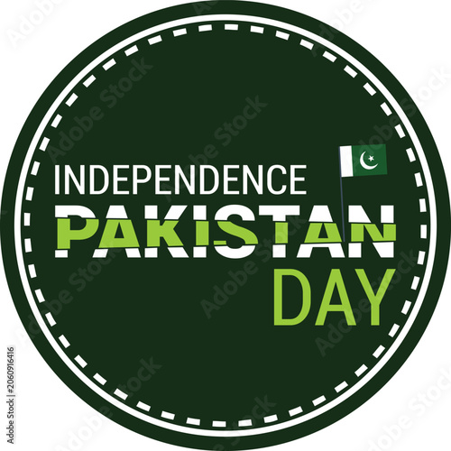 Happy Independence Day 2026 Green Circular Badge Design with Pakistan Map Silhouette – Festive National Celebration Background