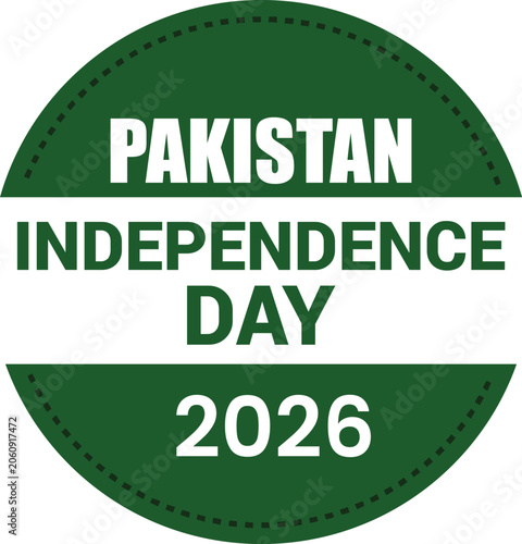 Happy Independence Day 2026 Green Circular Badge Design with Pakistan Map Silhouette – Festive National Celebration Background