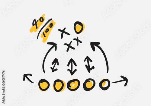 American football tactic movement trick, freehand drawing design.