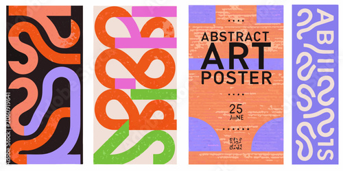 Photos Abstract art poster series featuring looping shapes and bold typography in vibra