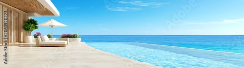 Tropical vacation resort booking at a luxury beachfront resort scenic travel banner serene environment relaxing view