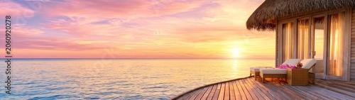 Tropical vacation at a luxury resort beachfront paradise travel banner for resort booking and reservation