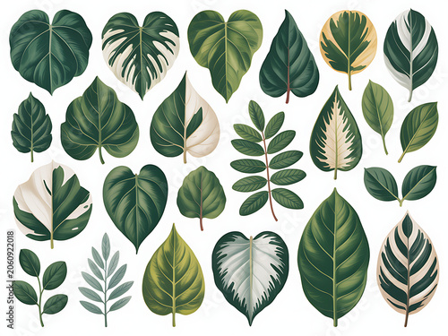 Tropical Leaves Collection on White Background