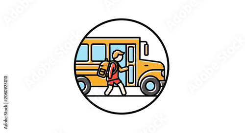 Student Boarding School Bus Icon, Back to School Concept