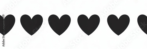 Seamless pattern of simple black hearts arranged in a horizontal line row
