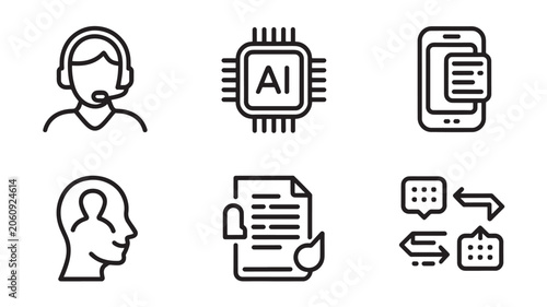 AI Communication Icons for Data Exchange, Workflow Automation and Digital Collaboration