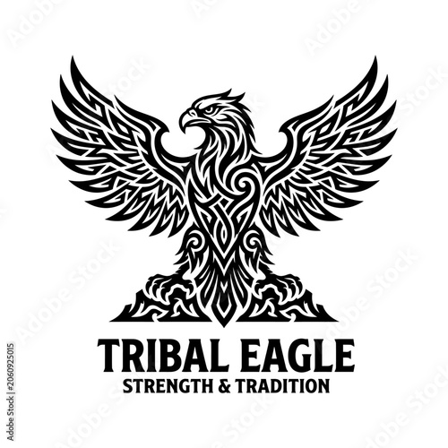 Tribal eagle crest with intricate pattern and strength slogan ornament strength tradition majestic artistic intricate detailed wildlife predator heritage